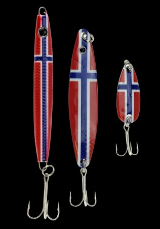 Sett med 3 stk blyfrie kvalitets-sluker prydet med det Norske Flagg.